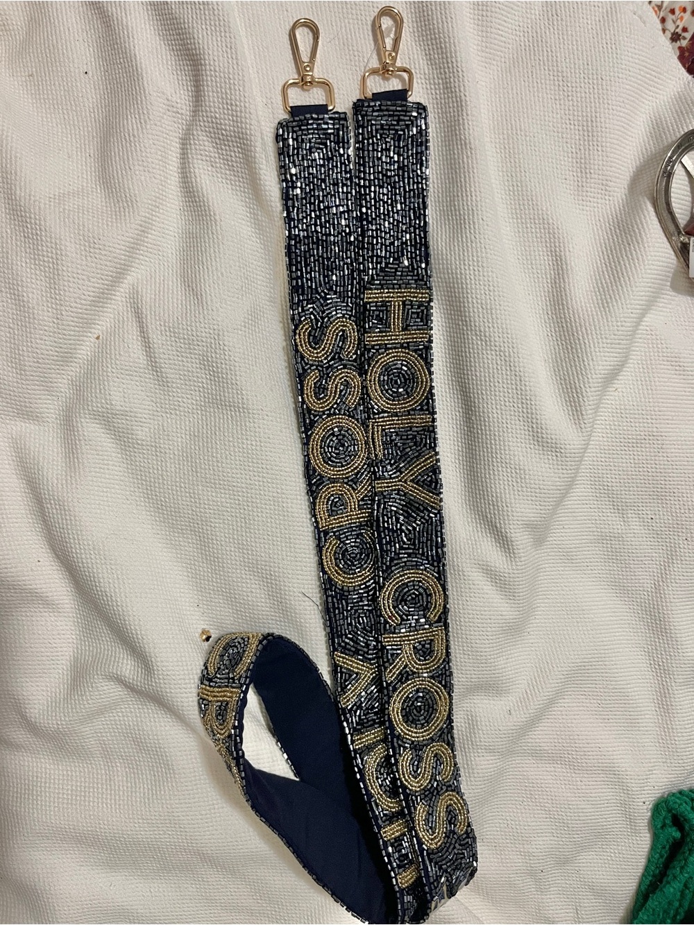 Beaded Black and Gold Holly Cross' Strap for bag